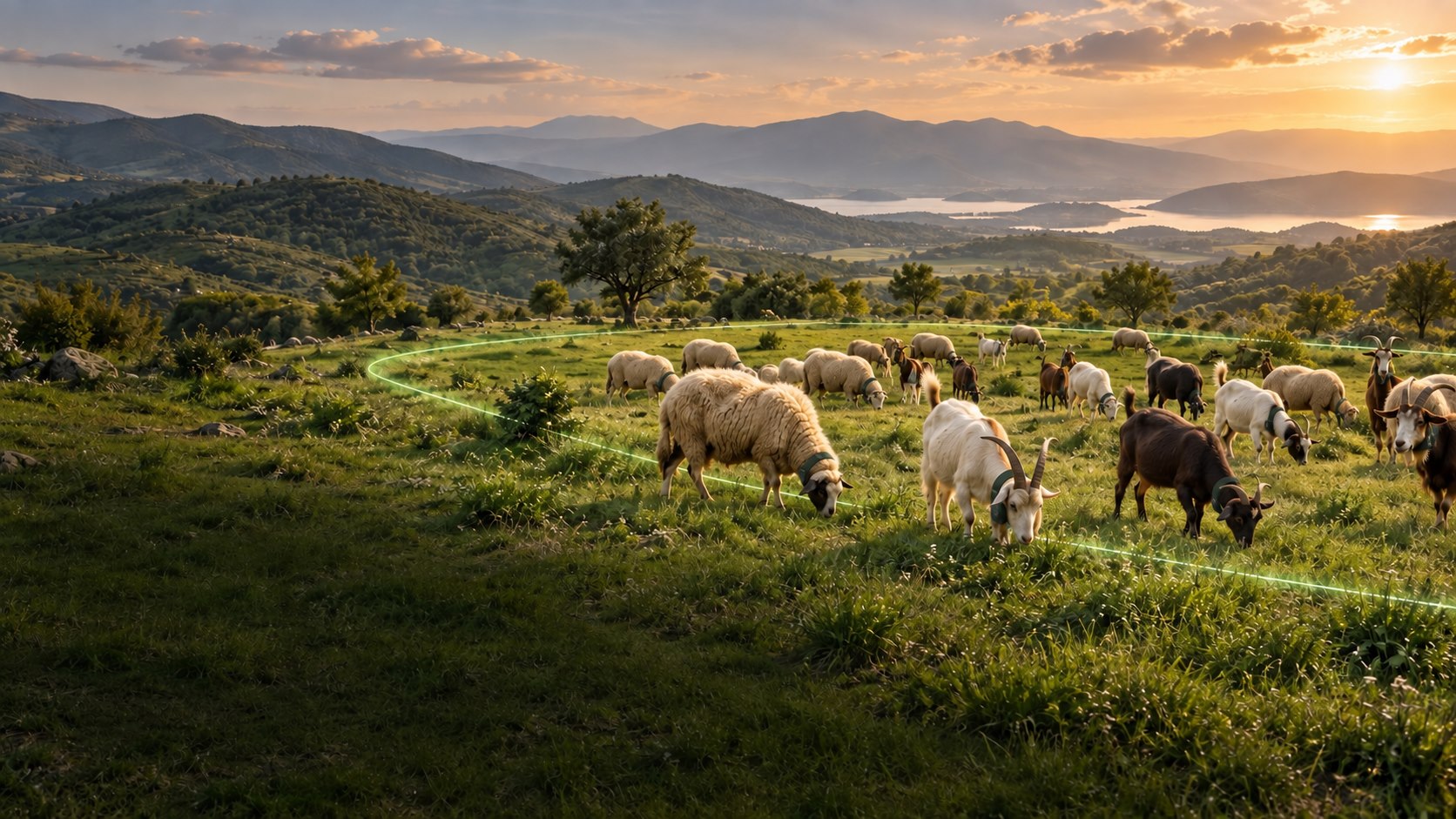 Sanal sınırlar içinde takip tasmalarıyla otlayan koyun ve keçiler